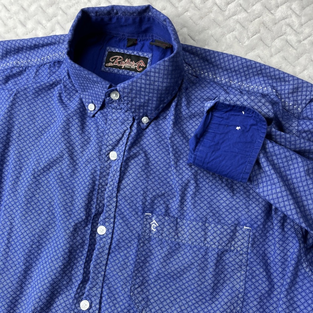 Rafter C Button Down Western Shirt Men's Size L Blue Geometric 100% Cotton